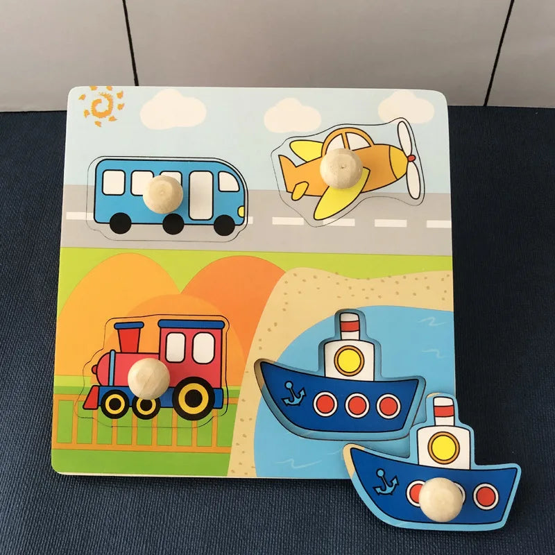 Kids Hand Grab Board 3D Puzzle Wooden Toys For Children Cartoon Animal Wood Jigsaw Puzzle Toddler Early Learning Educational Toy