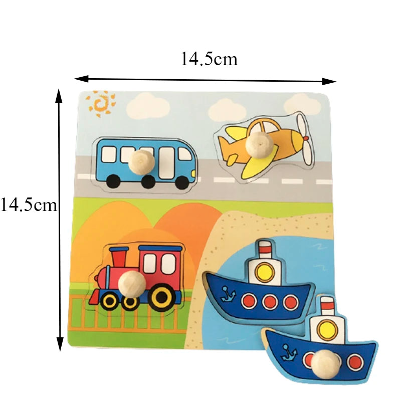 Kids Hand Grab Board 3D Puzzle Wooden Toys For Children Cartoon Animal Wood Jigsaw Puzzle Toddler Early Learning Educational Toy