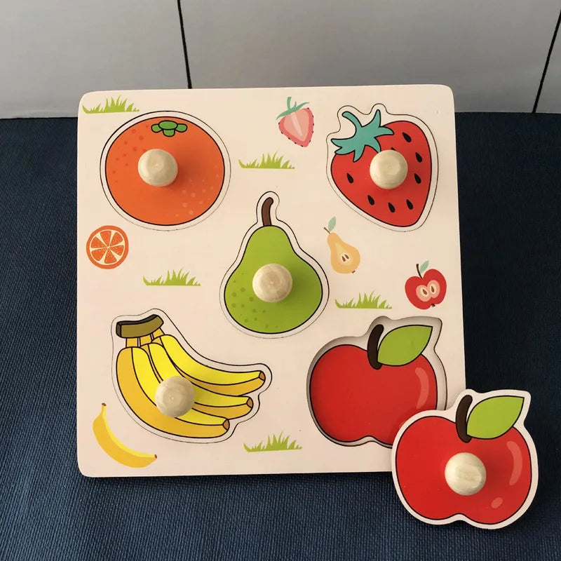 Kids Hand Grab Board 3D Puzzle Wooden Toys For Children Cartoon Animal Wood Jigsaw Puzzle Toddler Early Learning Educational Toy