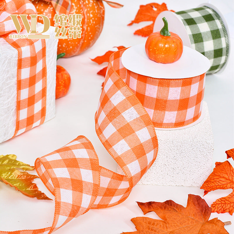 Thanksgiving Ribbon Bow Accessories Cross-Border Wholesale Gift Box Packaging Hair Accessories Autumn Harvest Plaid Ribbon Webbing