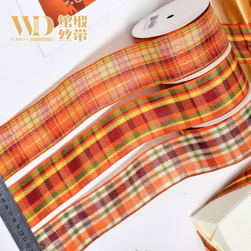 Thanksgiving Ribbon Bow Accessories Cross-Border Wholesale Gift Box Packaging Hair Accessories Autumn Harvest Plaid Ribbon Webbing