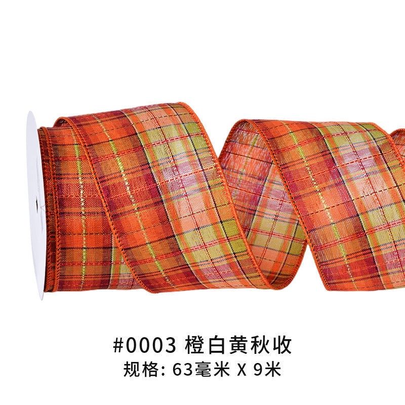 Thanksgiving Ribbon Bow Accessories Cross-Border Wholesale Gift Box Packaging Hair Accessories Autumn Harvest Plaid Ribbon Webbing