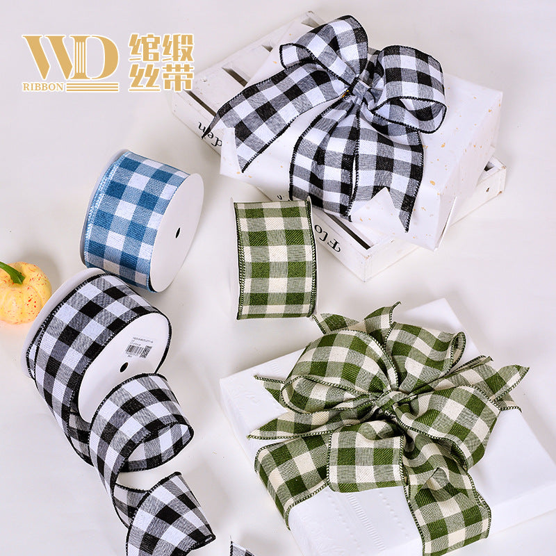 Thanksgiving Ribbon Bow Accessories Cross-Border Wholesale Gift Box Packaging Hair Accessories Autumn Harvest Plaid Ribbon Webbing