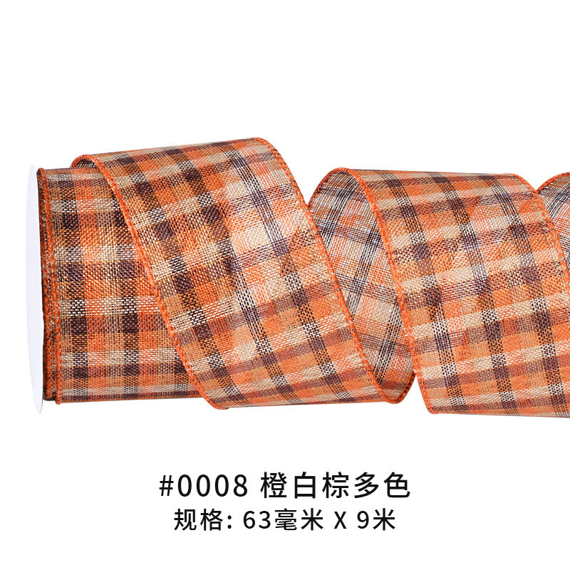 Thanksgiving Ribbon Bow Accessories Cross-Border Wholesale Gift Box Packaging Hair Accessories Autumn Harvest Plaid Ribbon Webbing