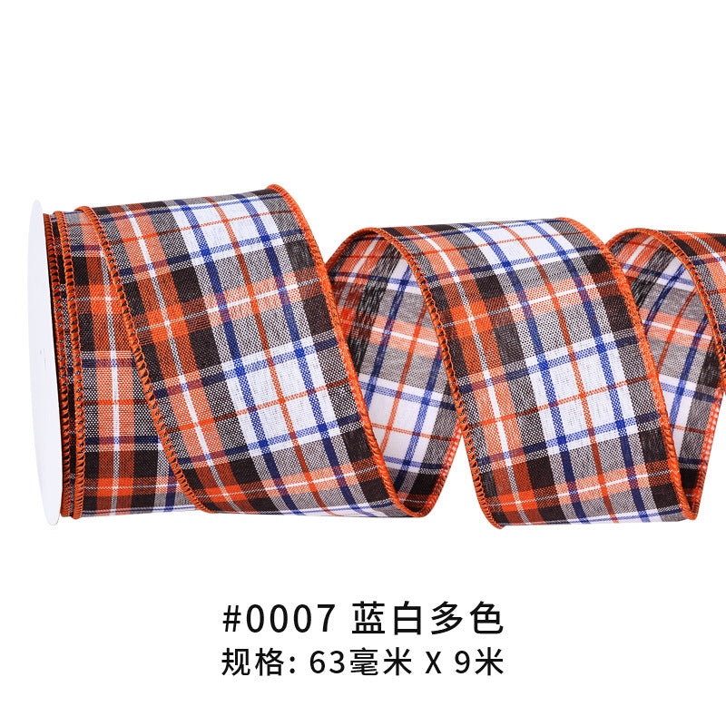Thanksgiving Ribbon Bow Accessories Cross-Border Wholesale Gift Box Packaging Hair Accessories Autumn Harvest Plaid Ribbon Webbing