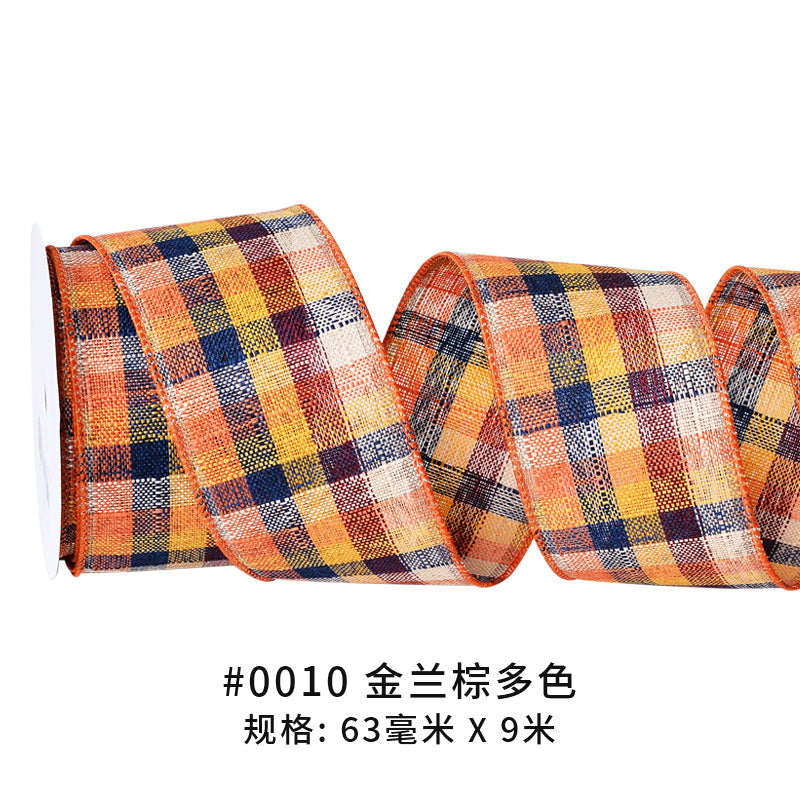 Thanksgiving Ribbon Bow Accessories Cross-Border Wholesale Gift Box Packaging Hair Accessories Autumn Harvest Plaid Ribbon Webbing