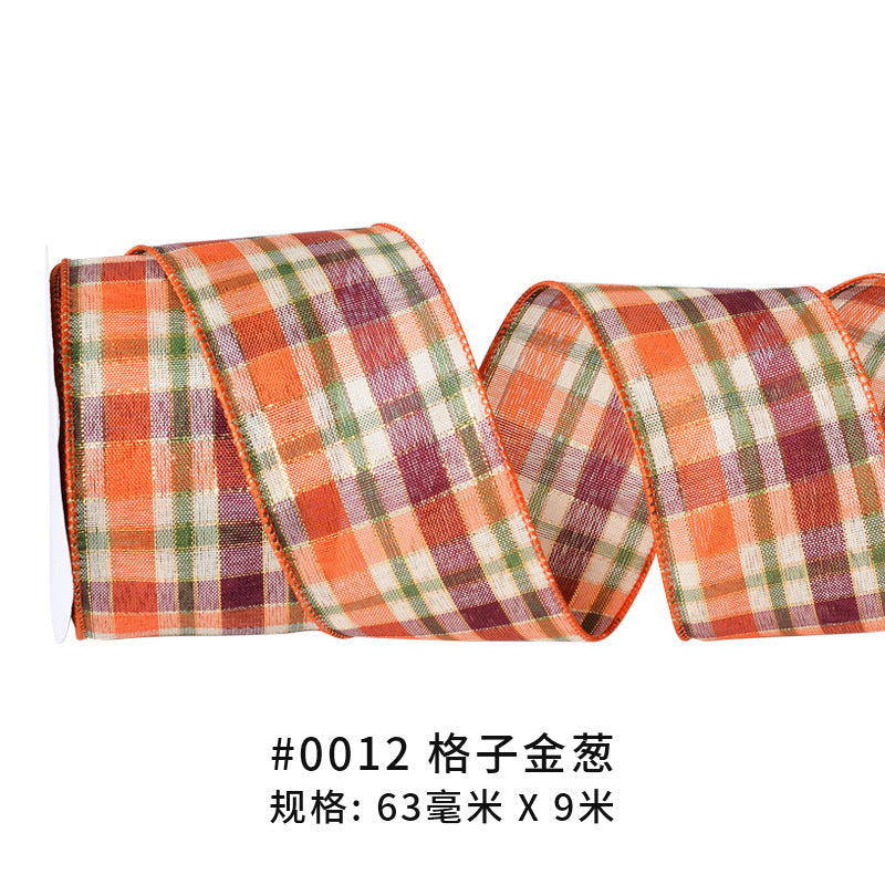 Thanksgiving Ribbon Bow Accessories Cross-Border Wholesale Gift Box Packaging Hair Accessories Autumn Harvest Plaid Ribbon Webbing