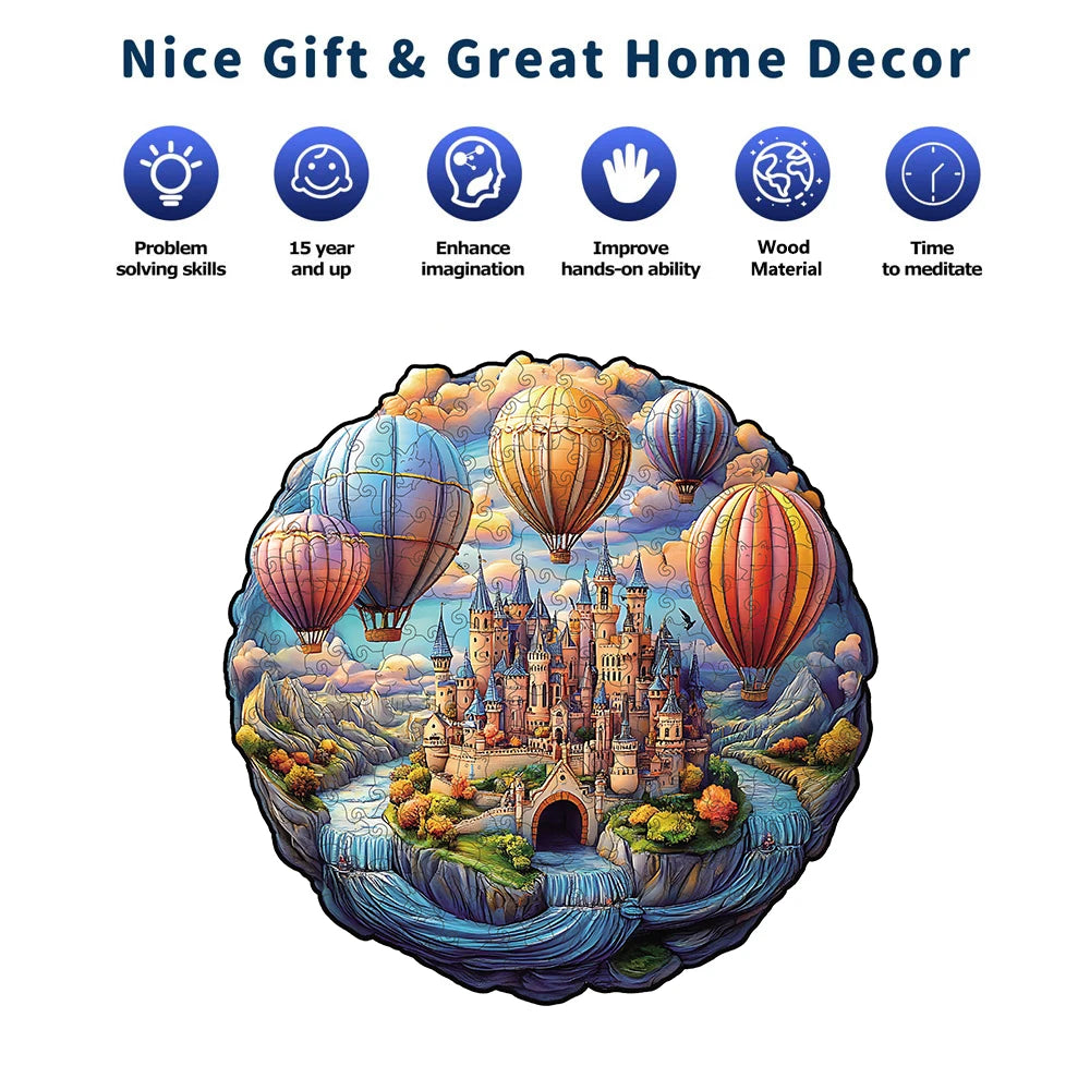 Wooden Puzzle for Adults - Dream Castle Puzzle, Unique Shape Wooden Jigsaw Puzzles, Modern Art Home Decor, Good Gift Idea
