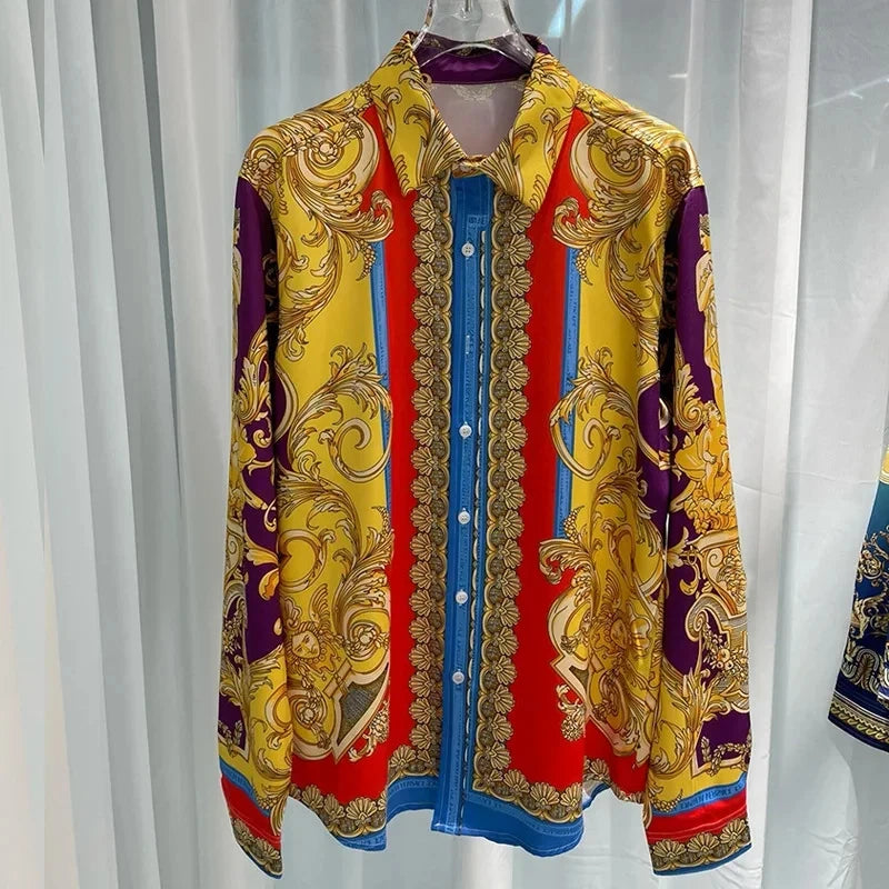 Casual Digital Print Long Sleeve Men's Shirt Fashionable Young Adult Spring Autumn Wear British Style Casual Shirtlong sleeve te
