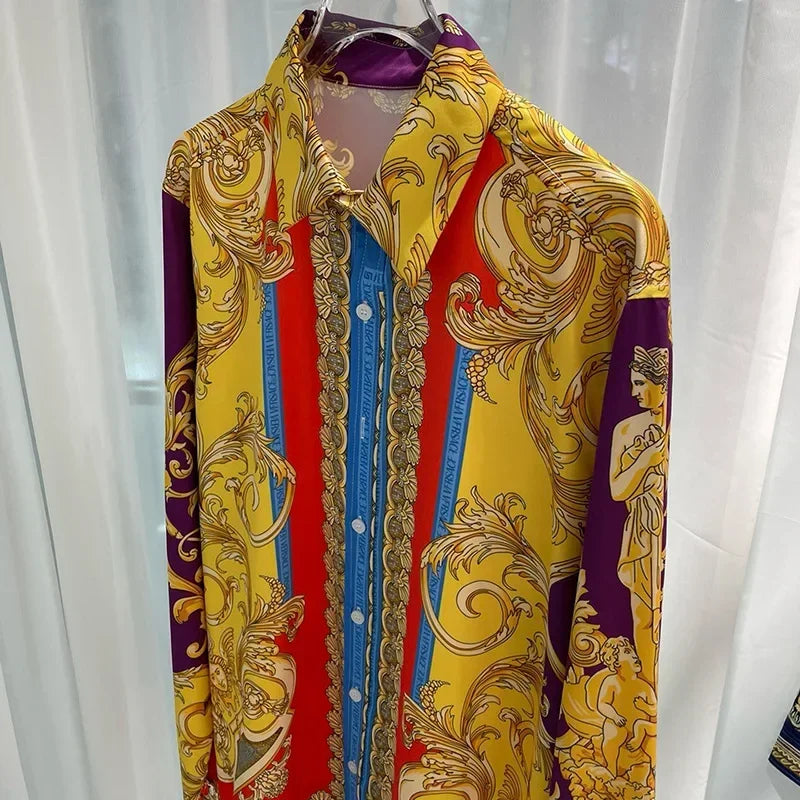 Casual Digital Print Long Sleeve Men's Shirt Fashionable Young Adult Spring Autumn Wear British Style Casual Shirtlong sleeve te