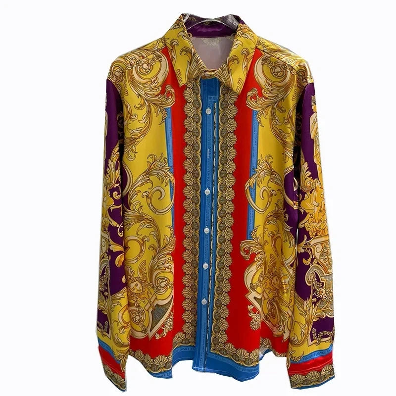 Casual Digital Print Long Sleeve Men's Shirt Fashionable Young Adult Spring Autumn Wear British Style Casual Shirtlong sleeve te